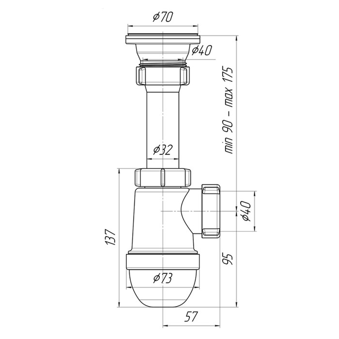 Сифон для мойки  Сифон для мойки "АНИ Пласт" C0100, 1 1/2" х 40 мм, с нержавеющей решеткой d=70 мм