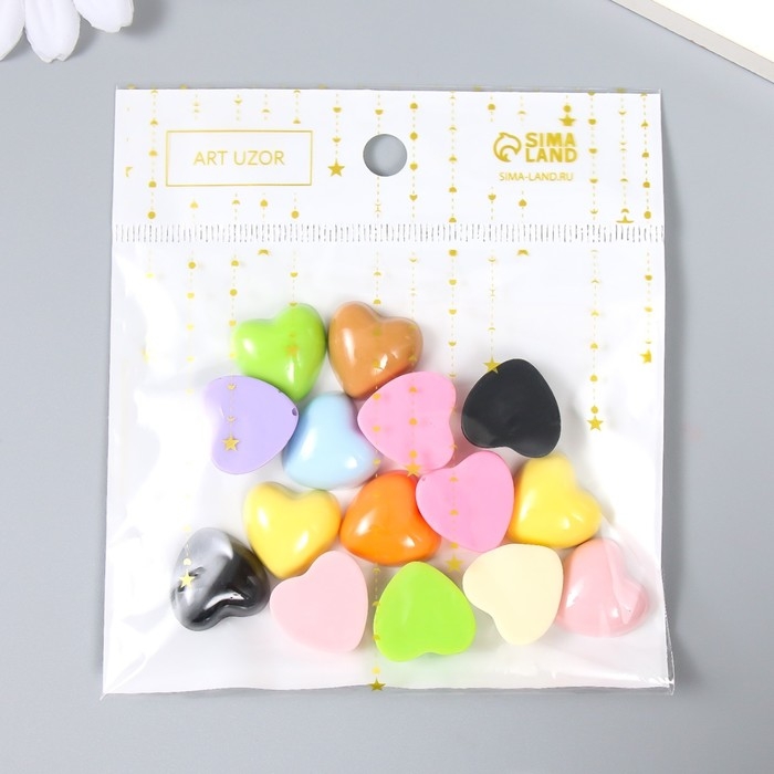 Декор для творчества пластик "Разноцветные сердечки" глянец набор 15 шт МИКС 1,7х1,7х0,7 см   935991