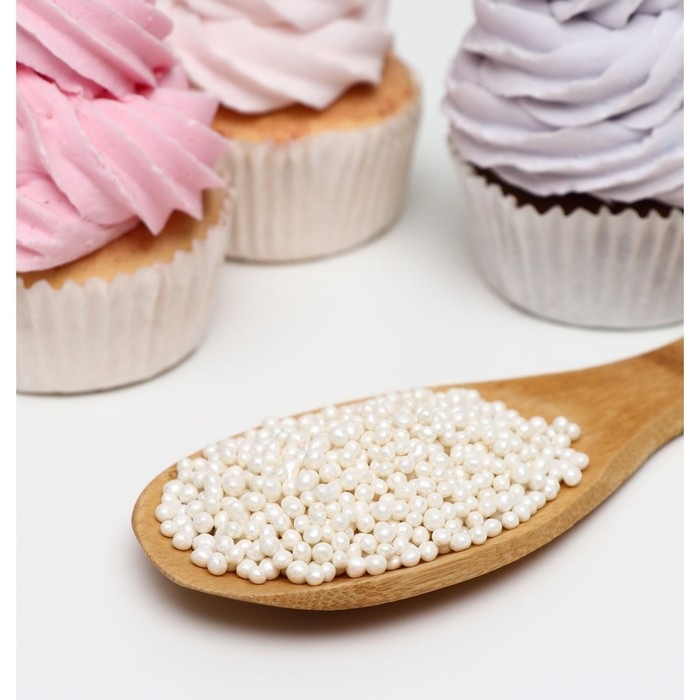 Посыпка кондитерская с мягким центром  Посыпка кондитерская с мягким центром "Жемчуг", белоснежная, 2-5 мм, 50 г