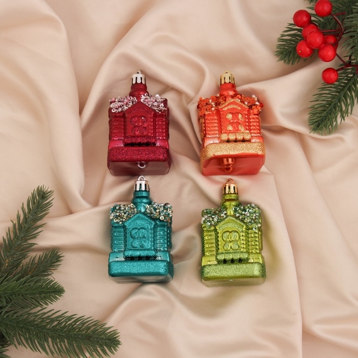 Украшение ёлочное Украшение ёлочное "Сказочный домик" (набор 4 шт) 8х4,5 см, микс