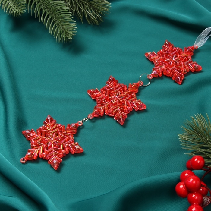 Украшение ёлочное Украшение ёлочное "Снежинка подвесная" 23х5,5 см, красный перелив