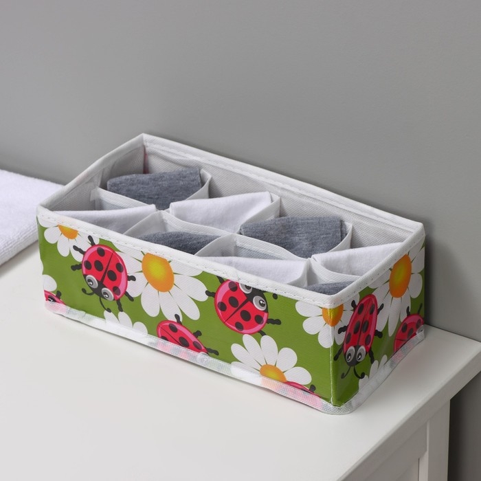 Органайзер для хранения белья Доляна «Божьи коровки», 8 ячеек, 28×14×10 см, цвет зелёный Органайзер для хранения белья Доляна «Божьи коровки», 8 ячеек, 28×14×10 см, цвет зелёный