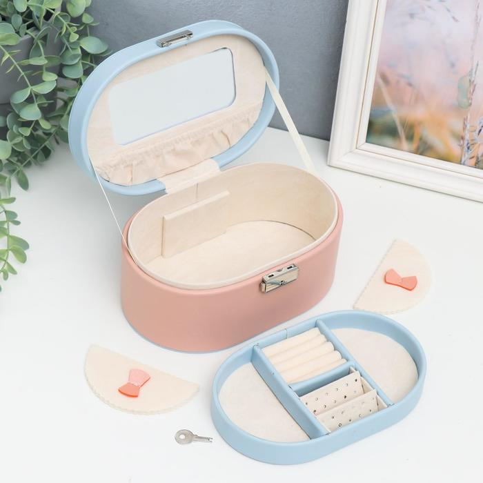 Шкатулка кожзам для украшений Шкатулка кожзам для украшений "Бант" персиково-голубая 12х13,5х20,5 см