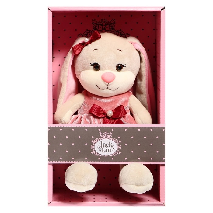 Мягкая игрушка «Зайка Лин», в розовом бархатном платьице с бантиком, 20 см Мягкая игрушка «Зайка Лин», в розовом бархатном платьице с бантиком, 20 см