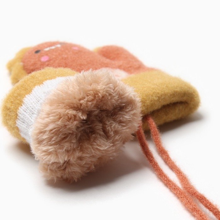 Варежки детские на иск.меху MINAKU динозавр 13 см горчичный Варежки детские на иск.меху MINAKU динозавр 13 см горчичный