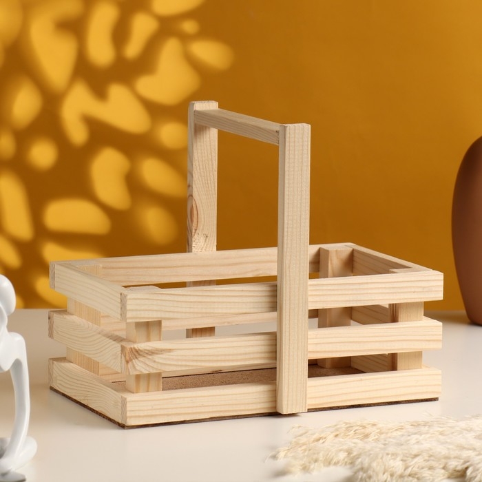 Кашпо деревянное трёхреечное с деревянной ручкой 24,5х14,5х20,5 см натуральное Кашпо деревянное трёхреечное с деревянной ручкой 24,5х14,5х20,5 см натуральное