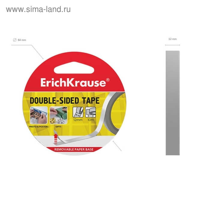 Клейкая лента двусторонняя, 12 мм х 10 метра, ErichKrause, полупрозрачная, цена за 1шт. Клейкая лента двусторонняя, 12 мм х 10 метра, ErichKrause, полупрозрачная, цена за 1шт.