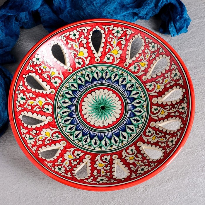 Фруктовница Риштанская Керамика  Фруктовница Риштанская Керамика "Узоры", 33 см, красная