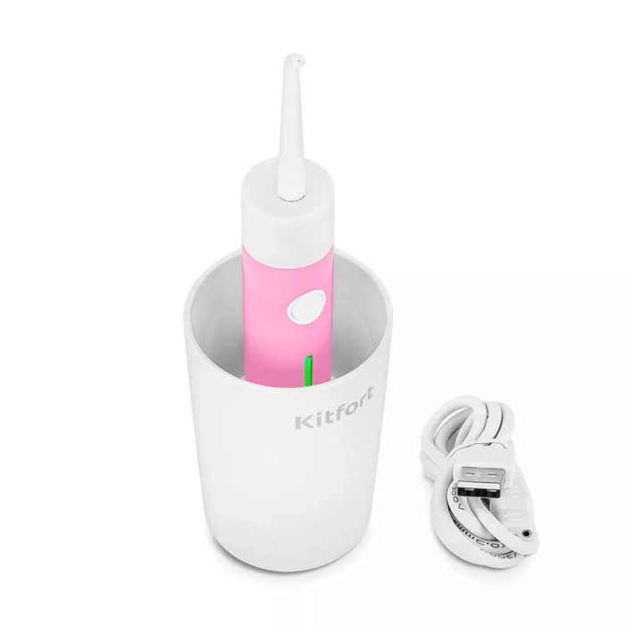 Ирригатор Kitfort КТ-2957-1, портативный, 320 мл, 3 режима, 2 насадки, от АКБ, бело-розовый Ирригатор Kitfort КТ-2957-1, портативный, 320 мл, 3 режима, 2 насадки, от АКБ, бело-розовый