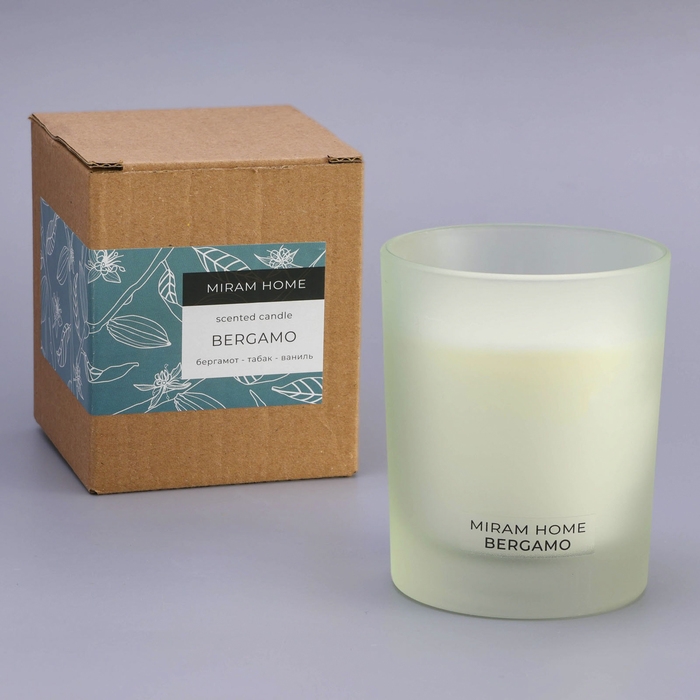 Свеча ароматическая в стекле  Свеча ароматическая в стекле "BERGAMO", табак, бергамот и ваниль, 200 г
