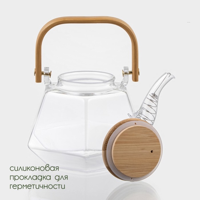Чайник заварочный стеклянный с бамбуковой крышкой и металлическим фильтром BellaTenero «Октогон», 1,2 л Чайник заварочный стеклянный с бамбуковой крышкой и металлическим фильтром BellaTenero «Октогон», 1,2 л