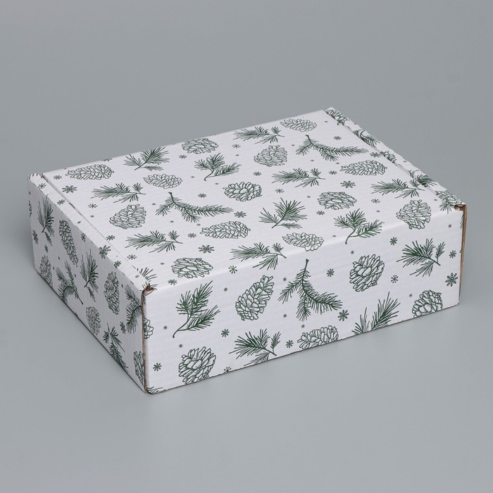 Коробка новогодняя складная «Шишки», белый, 27 х 21 х 9 см, Новый год Коробка новогодняя складная «Шишки», белый, 27 х 21 х 9 см, Новый год