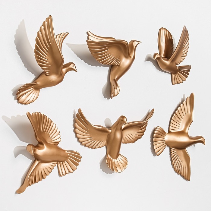 Декорация настенная панно Декорация настенная панно "Птички" 6 штук 14 х 23.5 х 6 см, золото