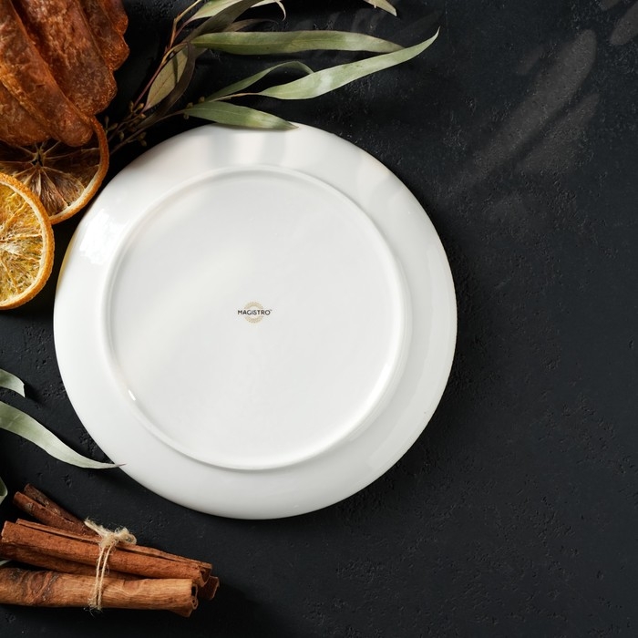 Тарелка фарфоровая обеденная Magistro «Церера», d=20 см, цвет оранжевый Тарелка фарфоровая обеденная Magistro «Церера», d=20 см, цвет оранжевый