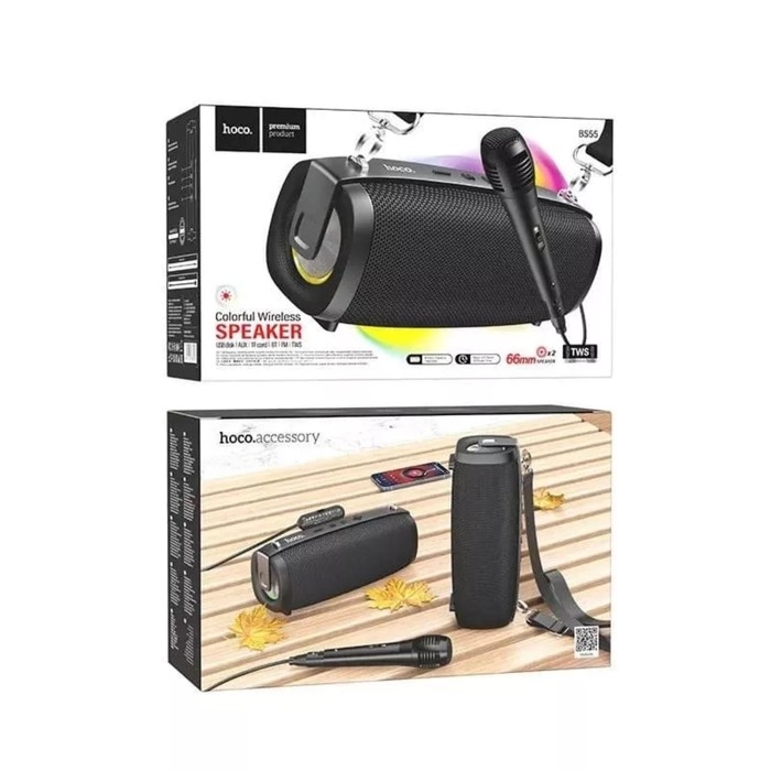 Портативная караоке система Hoco BS55, 10 Вт, ВТ 5.3, FM, AUX, 1500 мАч, чёрная Портативная караоке система Hoco BS55, 10 Вт, ВТ 5.3, FM, AUX, 1500 мАч, чёрная