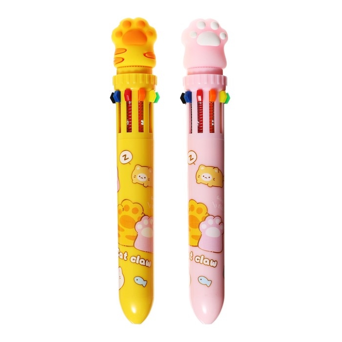 Ручка шариковая автоматическая 10-ти цветная, стержень 0,7 мм, "Лапка", МИКС