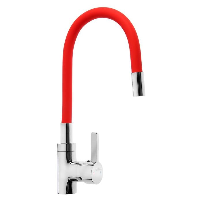 Смеситель для кухни Mira 5098-1, однорычажный, картридж 35 мм, гибкий излив, хром/красный Смеситель для кухни Mira 5098-1, однорычажный, картридж 35 мм, гибкий излив, хром/красный