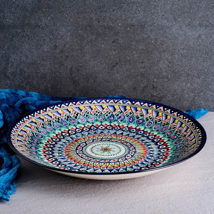 Ляган Риштанская Керамика  Ляган Риштанская Керамика "Узоры", 42 см, синий микс