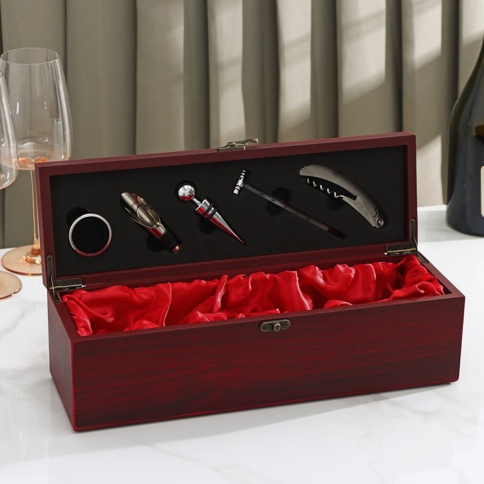 Набор для вина Доляна «Ла-Манш», 6 предметов: кейс для бутылки, каплеуловитель, кольцо, штопор, термометр, пробка