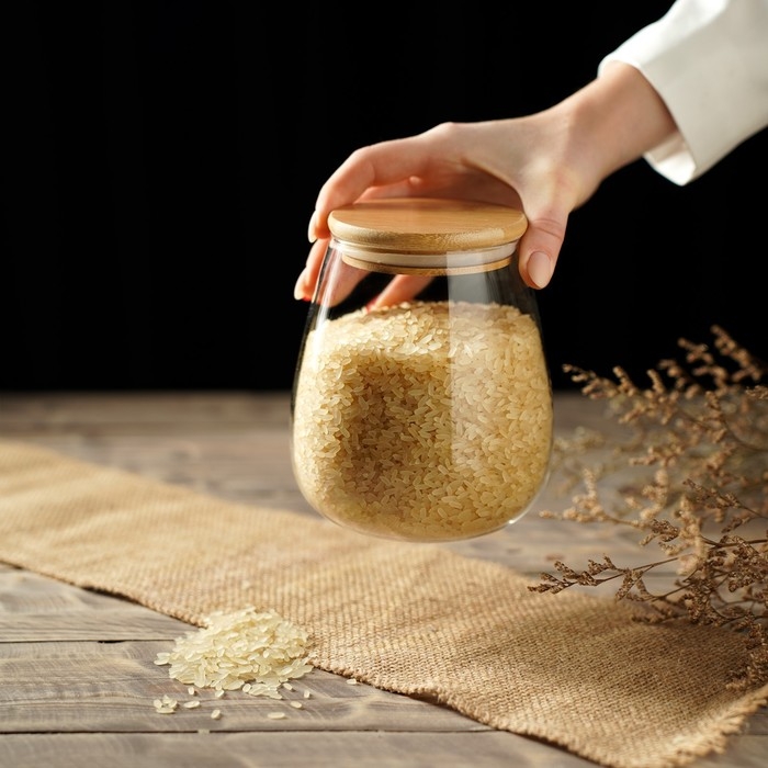 Банка стеклянная для хранения сыпучих продуктов «Эко», 900 мл, 12×14,5 см, с бамбуковой крышкой Банка стеклянная для хранения сыпучих продуктов «Эко», 900 мл, 12×14,5 см, с бамбуковой крышкой