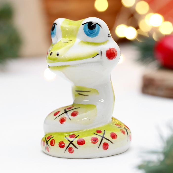 Новый год. Сувенир символ года  Новый год. Сувенир символ года "Змей Улыбка зеленый", 7 см, фарфор