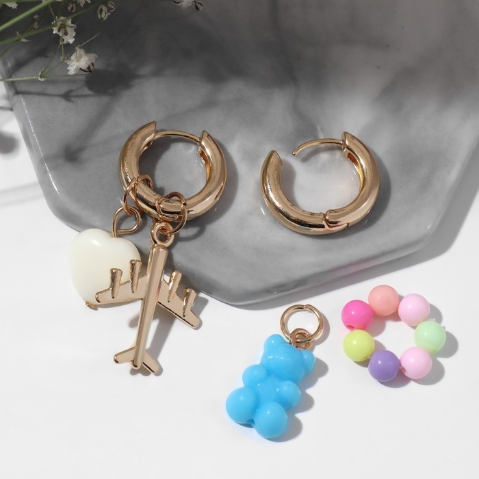 Серьги со съёмным элементом «Трансформер» мишка и сердце, цветные в золоте Серьги со съёмным элементом «Трансформер» мишка и сердце, цветные в золоте