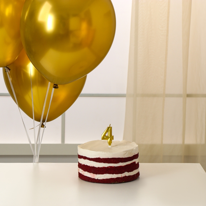 Свечи для торта + 5 шаров, цифра 4, золото Свечи для торта + 5 шаров, цифра 4, золото