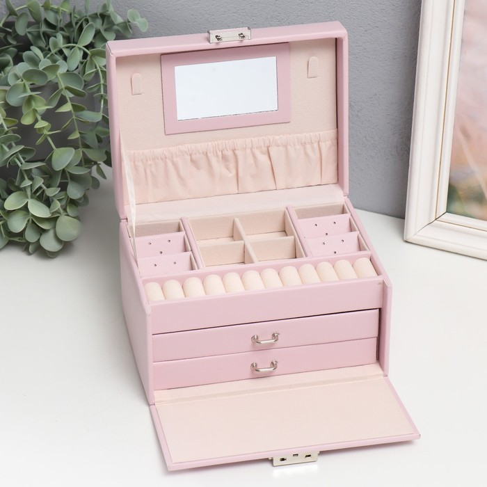 Шкатулка кожзам для украшений сундук Шкатулка кожзам для украшений сундук "Гладкость. Матовый светло-розовый" 11х18х13,7 см