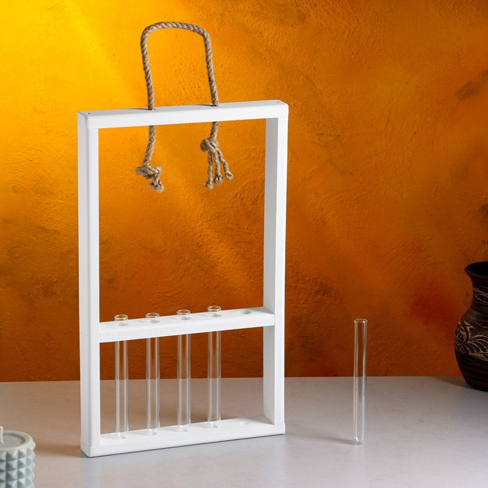 Кашпо деревянное 26×5×40 см с 5 колбами 15 см "Рамка Экстра Слим", белый Дарим Красиво