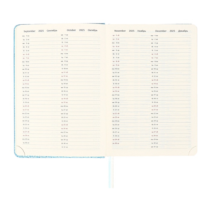 Ежедневник датированный 2025 года A5, 168 листов, deVENTE. Barbara, твердая обложка кожзам с поролоном, перфорацией, ляссе, блок 70, голубой Ежедневник датированный 2025 года A5, 168 листов, deVENTE. Barbara, твердая обложка кожзам с поролоном, перфорацией, ляссе, блок 70, голубой