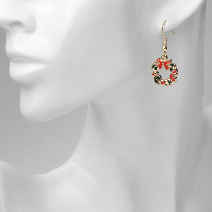 Новый год! Серьги «Новогодние» бант-венок, цветные в золоте Новый год! Серьги «Новогодние» бант-венок, цветные в золоте