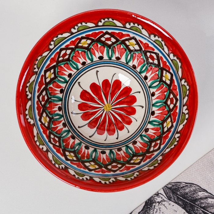 Коса Риштанская Керамика  Коса Риштанская Керамика "Узоры" красная, 18 см, большая,