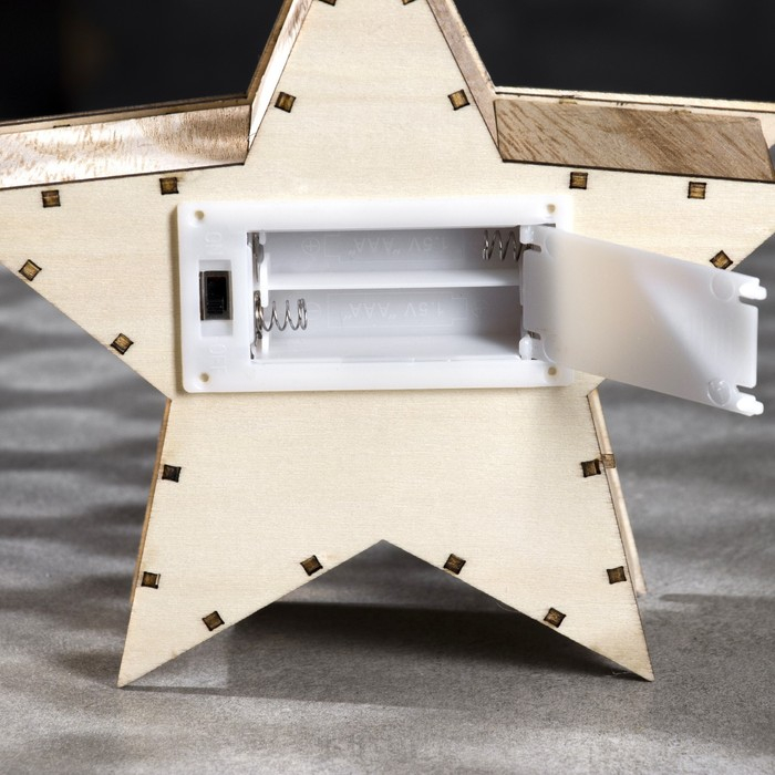 Светодиодная фигура «Звезда» 16 × 16 × 5 см, дерево, батарейки АААх2 (не в комплекте), свечение тёплое белое Светодиодная фигура «Звезда» 16 × 16 × 5 см, дерево, батарейки АААх2 (не в комплекте), свечение тёплое белое