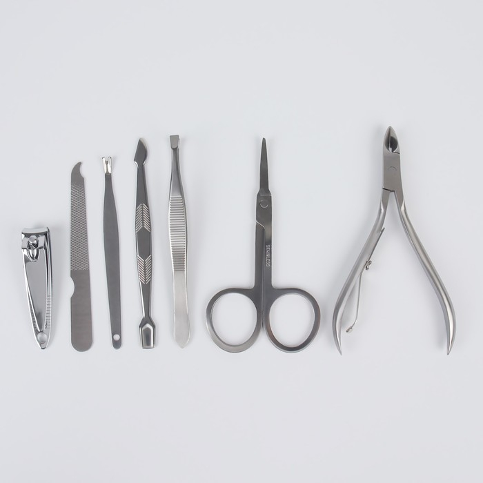 Набор маникюрный, 7 предметов, в футляре, цвет коричневый Набор маникюрный, 7 предметов, в футляре, цвет коричневый