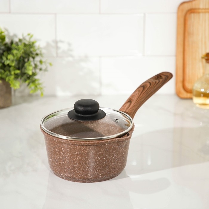 Ковш Доляна «Брауни», 1,3 л, d=17 см, h=8,3 см, стеклянная крышка, антипригарное покрытие, индукция Ковш Доляна «Брауни», 1,3 л, d=17 см, h=8,3 см, стеклянная крышка, антипригарное покрытие, индукция