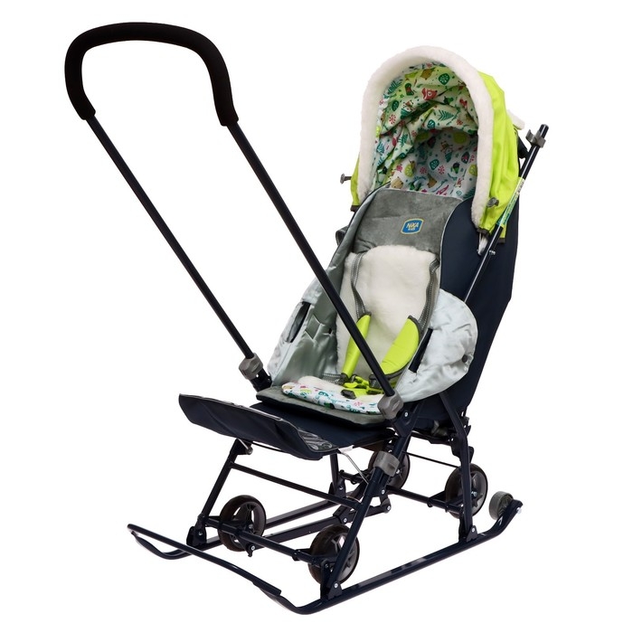 Санки-коляска «Наши детки 5-1» с жирафом, цвет лимонный