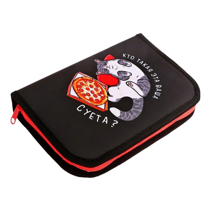Пенал 1 секция 140 х 210 х 40 мм, откидной карман и косметичка, тканевый, Calligrata TOP Content  Пенал 1 секция 140 х 210 х 40 мм, откидной карман и косметичка, тканевый, Calligrata TOP Content "Кот суета"