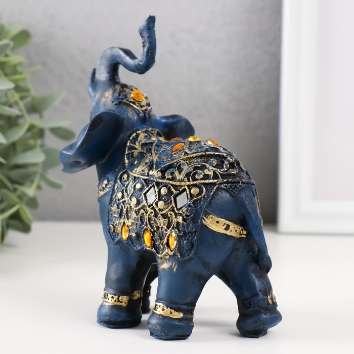 Сувенир полистоун Сувенир полистоун "Синий слон в попоне с золотым узором и зеркалами" 14х7х11 см