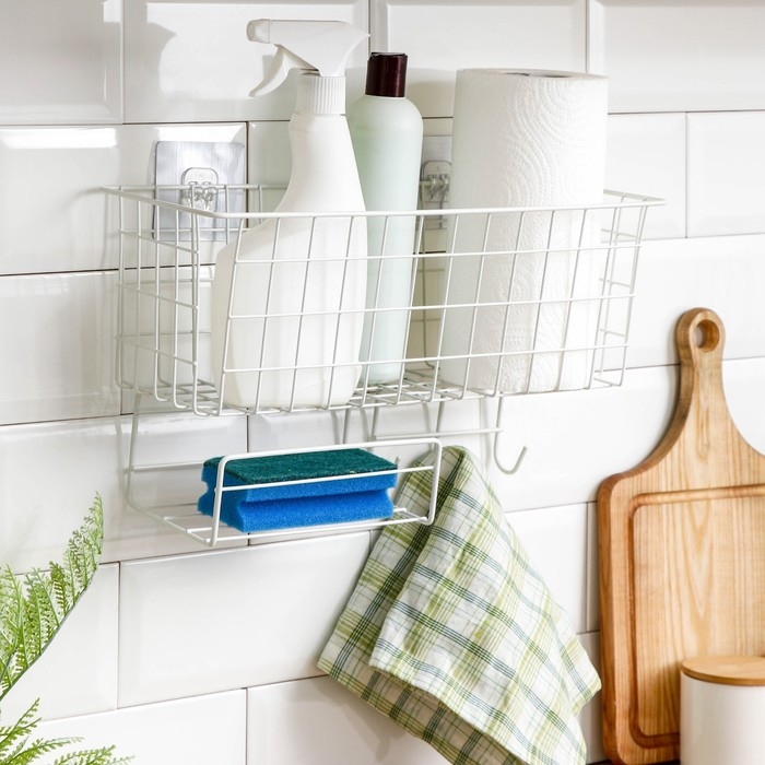 Корзина на липучках Доляна, 37,5×15×22 см, цвет белый Корзина на липучках Доляна, 37,5×15×22 см, цвет белый