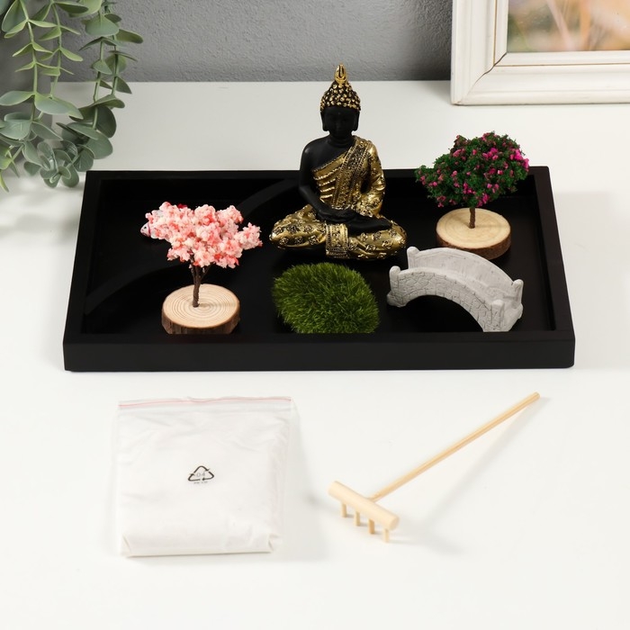 Сад камней Дзен  Сад камней Дзен "Будда в цветущем саду" песок 27,2х18,2х11,5 см