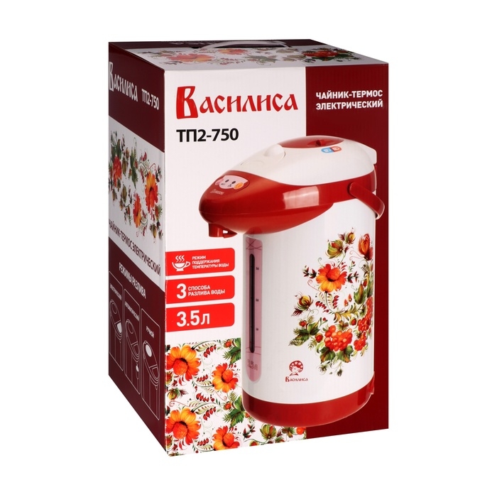 Термопот ВАСИЛИСА ТП2-750, 750 Вт, 3.5 л, бело-красный Термопот ВАСИЛИСА ТП2-750, 750 Вт, 3.5 л, бело-красный