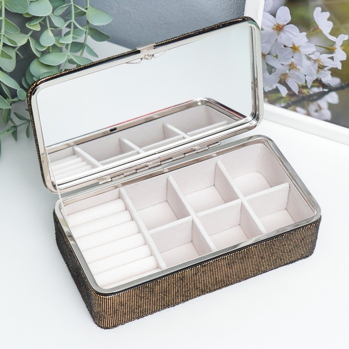 Шкатулка кожзам для украшений  Шкатулка кожзам для украшений "Мелкие квадратики. Шоколад" 6х9,8х18,5 см