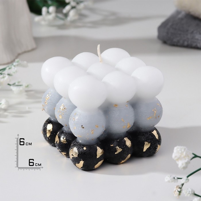 Свеча фигурная ароматическая с поталью  Свеча фигурная ароматическая с поталью "Бабл куб", 6 см, бело-черная, кожа и печенье