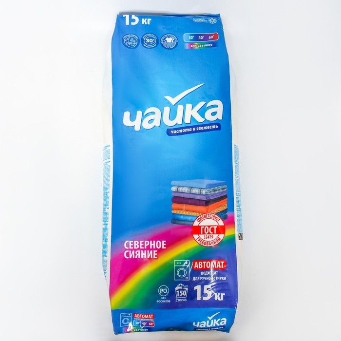 Стиральный порошок Чайка,  Стиральный порошок Чайка, "Северное сияние", автомат, для стирки цветного белья, 15 кг