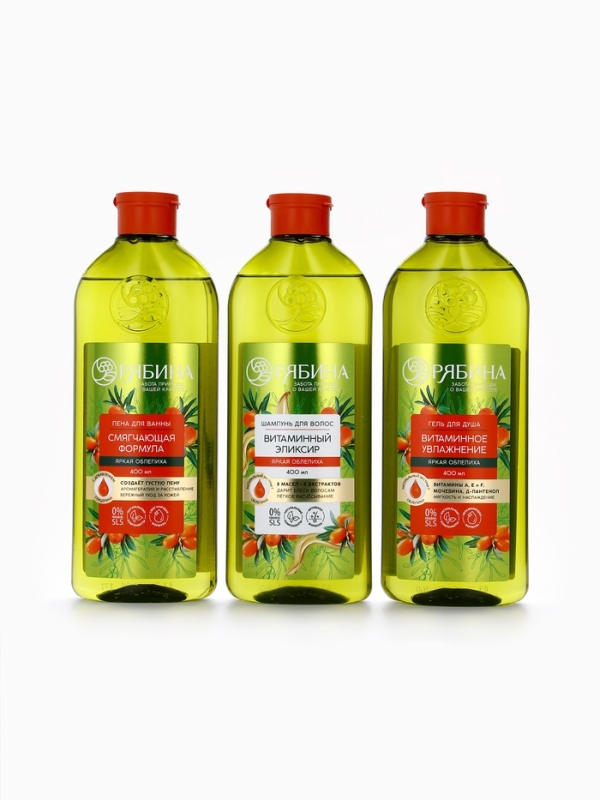 Шампунь для волос, витаминный эликсир, аромат облепихи, 400 мл, Рябина Шампунь для волос, витаминный эликсир, аромат облепихи, 400 мл, Рябина