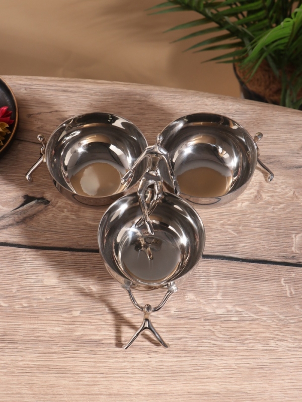 Менажница "Единство" 3 чаши, 27х27х14 см, нержавеющая сталь, латунь