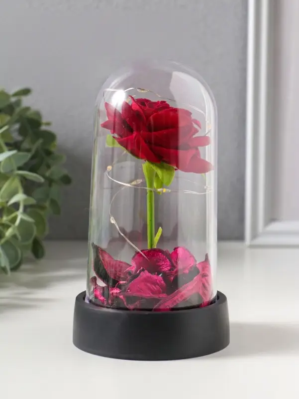 Фигурка световая колба RISALUX &laquo;Красная роза&raquo;, LED-ночник, 3&times;AG10, 8.5&times;8.5&times;15.5 см
