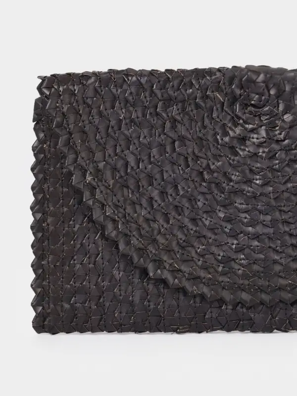 Сумка клатч плетёная из пальмового листа, 28&times;16&times;2 см, чёрная