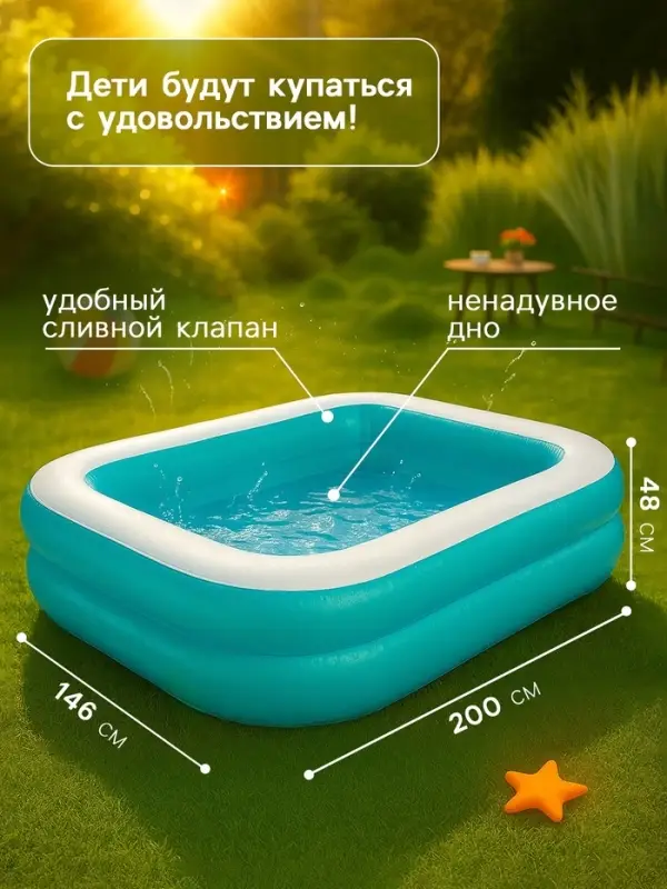Бассейн надувной, 200&times;146&times;48 см, от 6 лет, 54005 Bestway