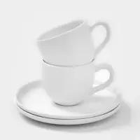 Чайный сервиз Magistro Mien, 2 персоны, 4 предмета: 2 чашки 200 мл, 2 блюдца d=16 см, фарфор, белый